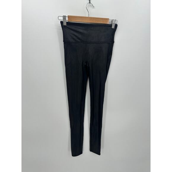 Spanx Leggings Women Small Black Metallic Compression Mid Rise Workout - Picture 1 of 7